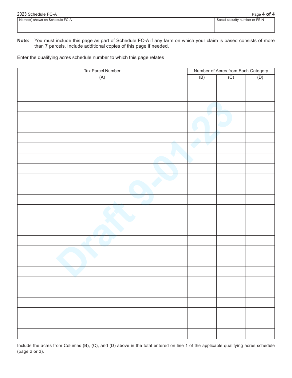 Form I-025AI Schedule FC-A Farmland Preservation Credit - Draft - Wisconsin, Page 4