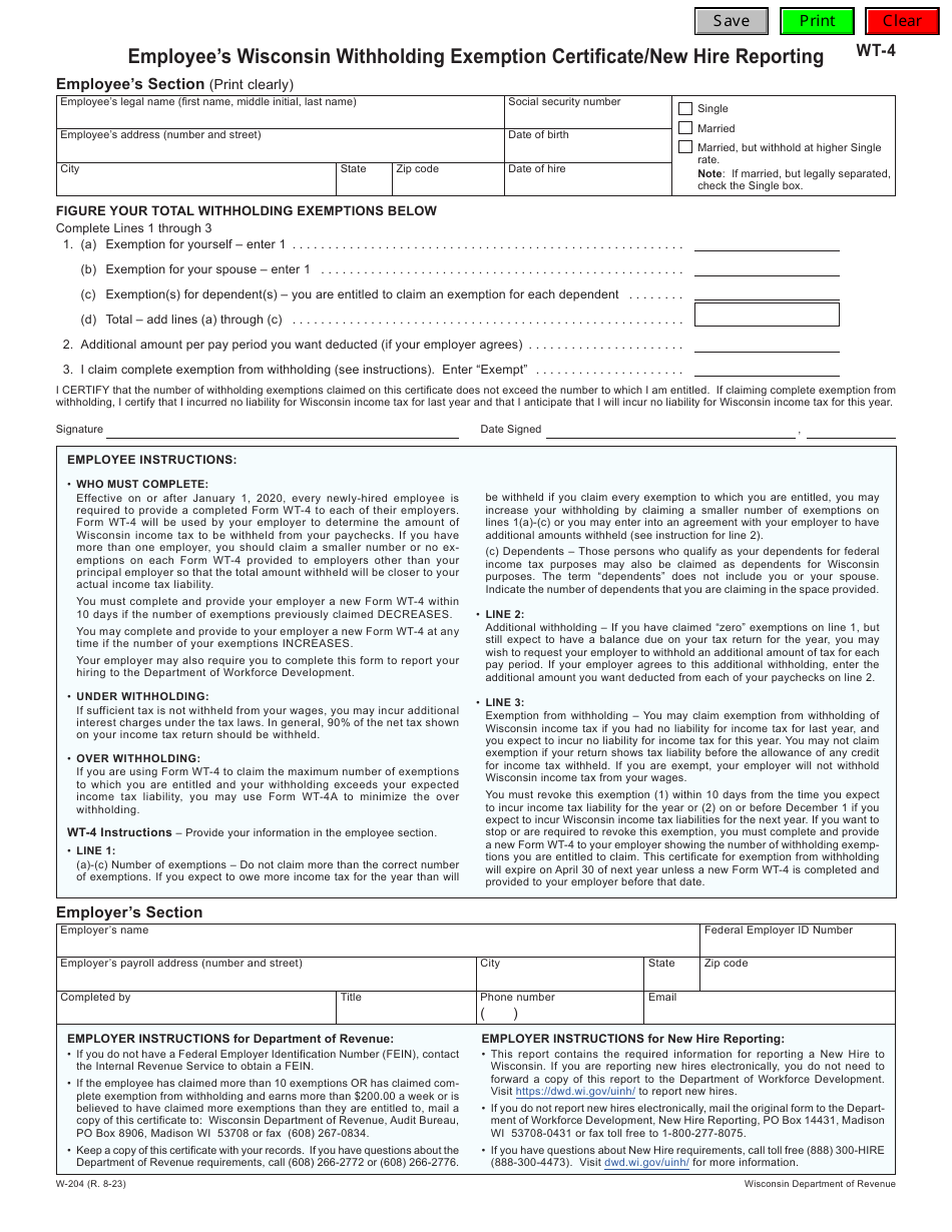 Form WT-4 (W-204) Download Fillable PDF or Fill Online Employee's ...