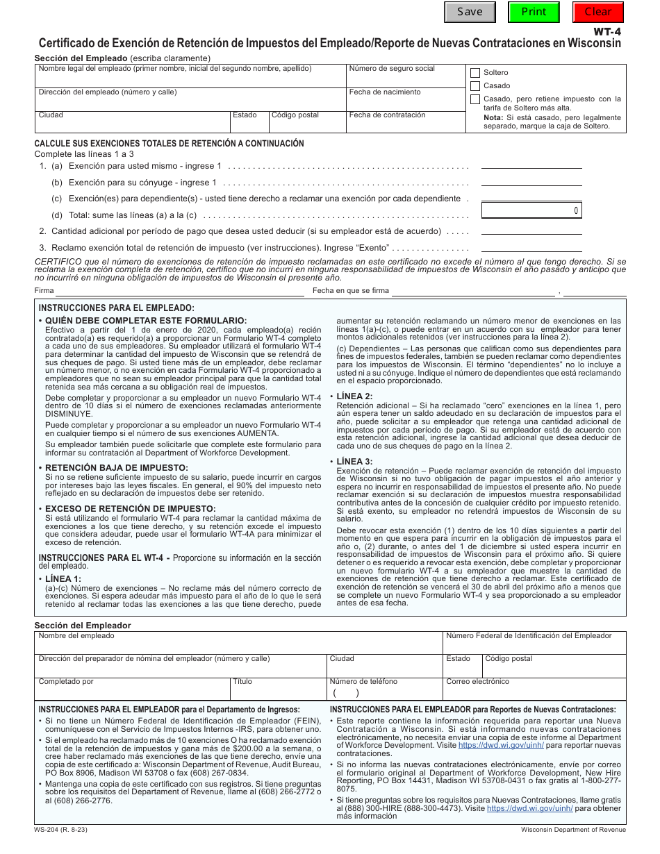 Formulario Wt 4 Ws 204 Download Fillable Pdf Or Fill Online Certificado De Exencion De