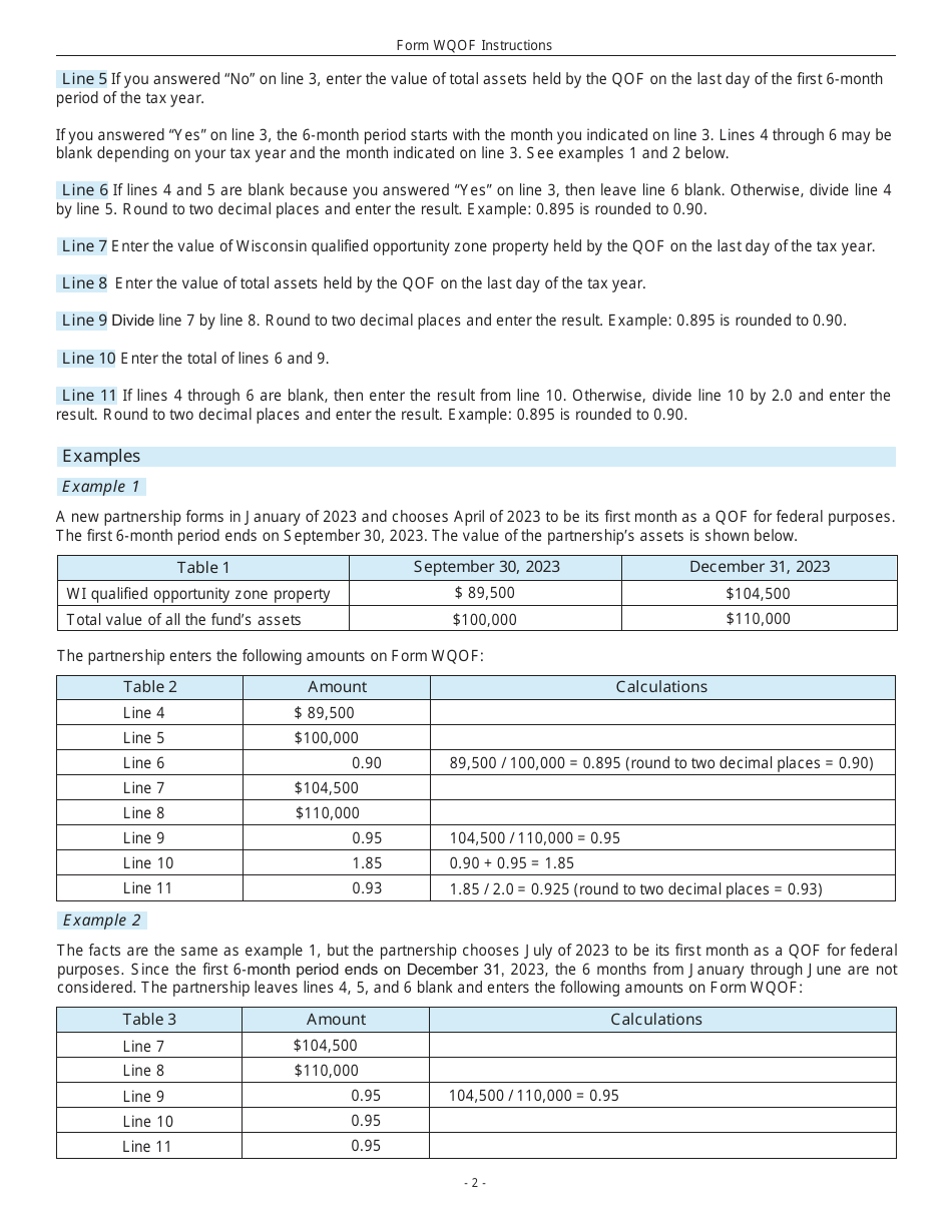 Instructions for Form WQOF, I-062 Wisconsin Qualified Opportunity Fund Certificate - Wisconsin, Page 2