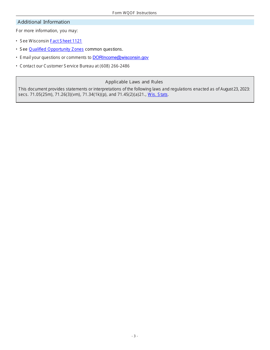 Instructions for Form WQOF, I-062 Wisconsin Qualified Opportunity Fund Certificate - Wisconsin, Page 3