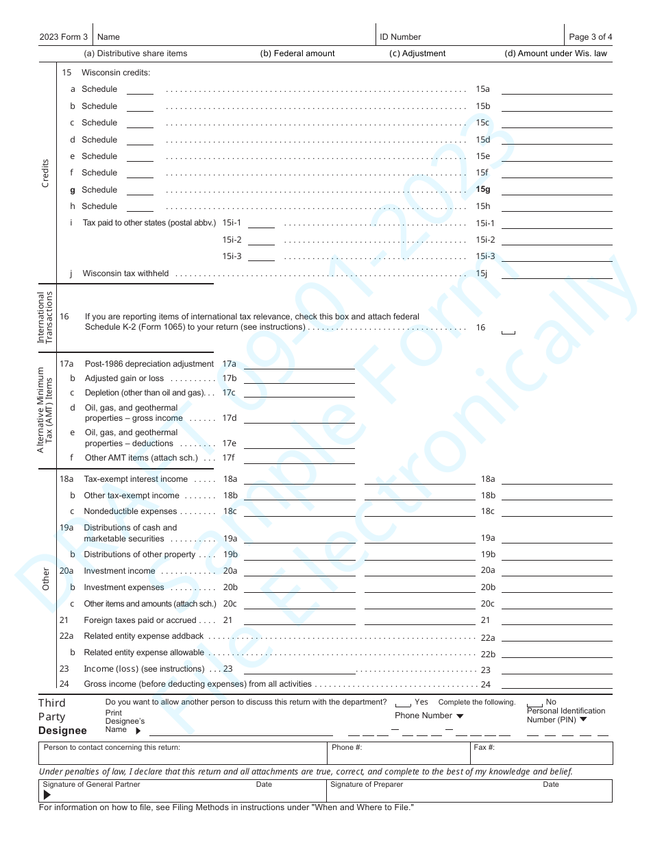 Form 3 (IP-030) Wisconsin Partnership Return - Sample - Wisconsin, Page 3