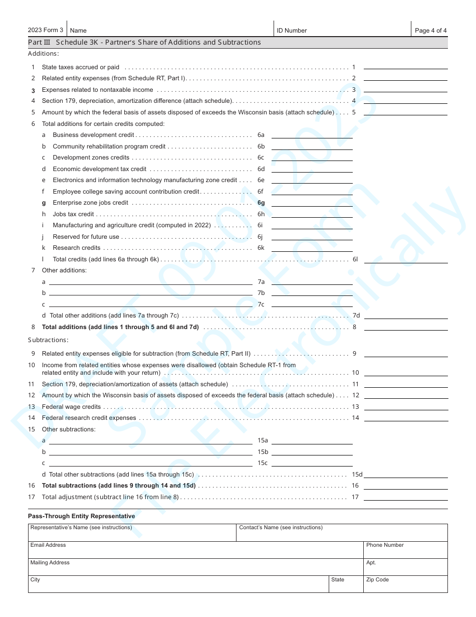 Form 3 (IP-030) Wisconsin Partnership Return - Sample - Wisconsin, Page 4
