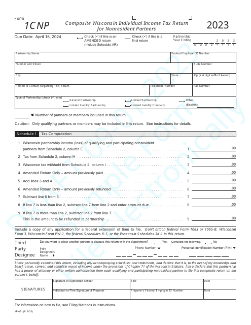 Form 1CNP (IP-031) Composite Wisconsin Individual Income Tax Return for Nonresident Partners - Draft - Wisconsin, 2023