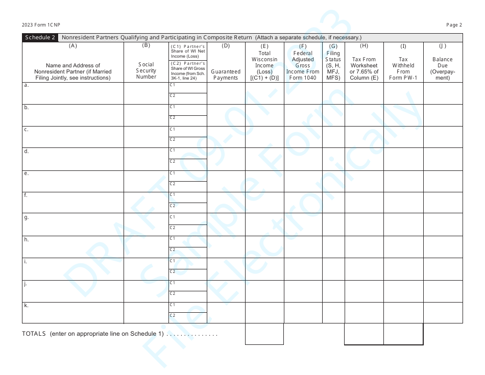 Form 1CNP (IP-031) Composite Wisconsin Individual Income Tax Return for Nonresident Partners - Draft - Wisconsin, Page 2