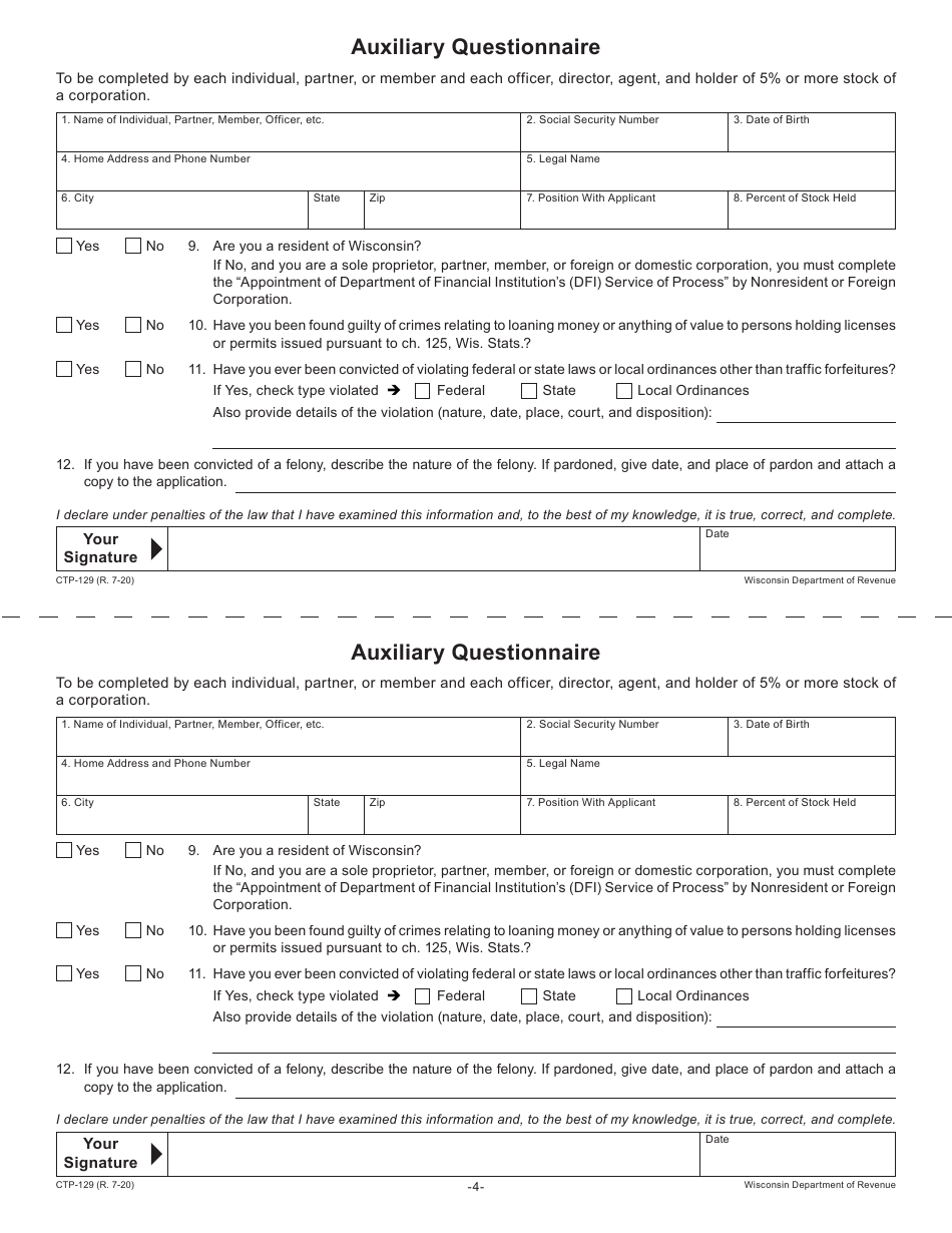 Form CTP-129 Cigarette-Tobacco / Vapor Products Permits Application - Wisconsin, Page 4