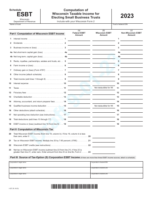 Form I-237 Schedule ESBT Computation of Wisconsin Taxable Income for Electing Small Business Trusts - Draft - Wisconsin, 2023