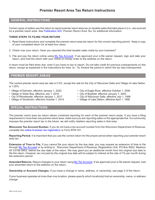 Instructions for Form PRA-012 Premier Resort Area Tax Return - Wisconsin