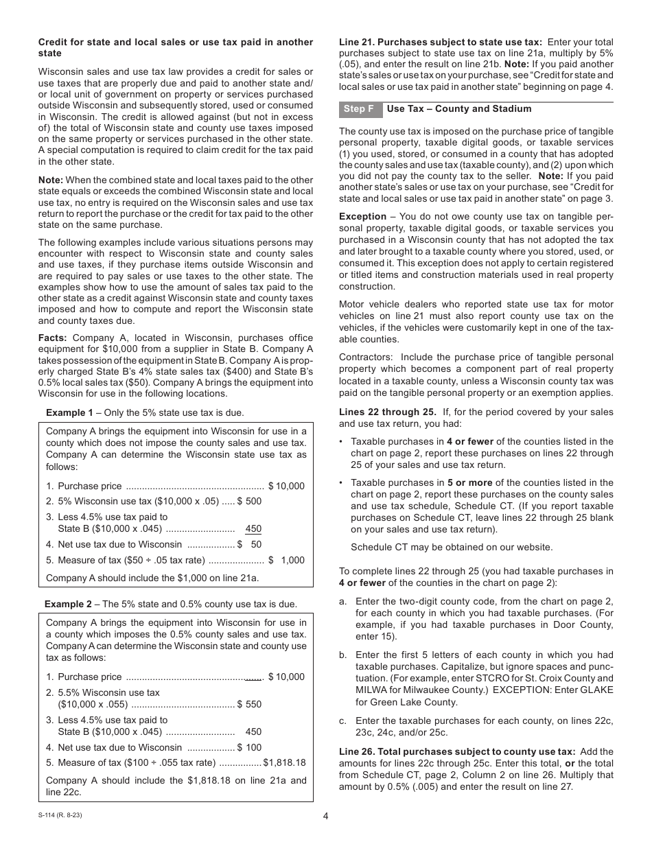 Instructions for Form ST-12 Schedule CT - Wisconsin, Page 4