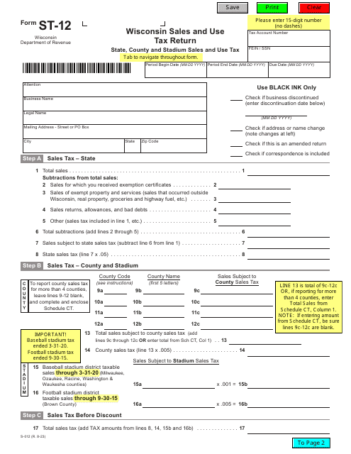 Form ST-12 (S-012) Wisconsin Sales and Use Tax Return - Wisconsin