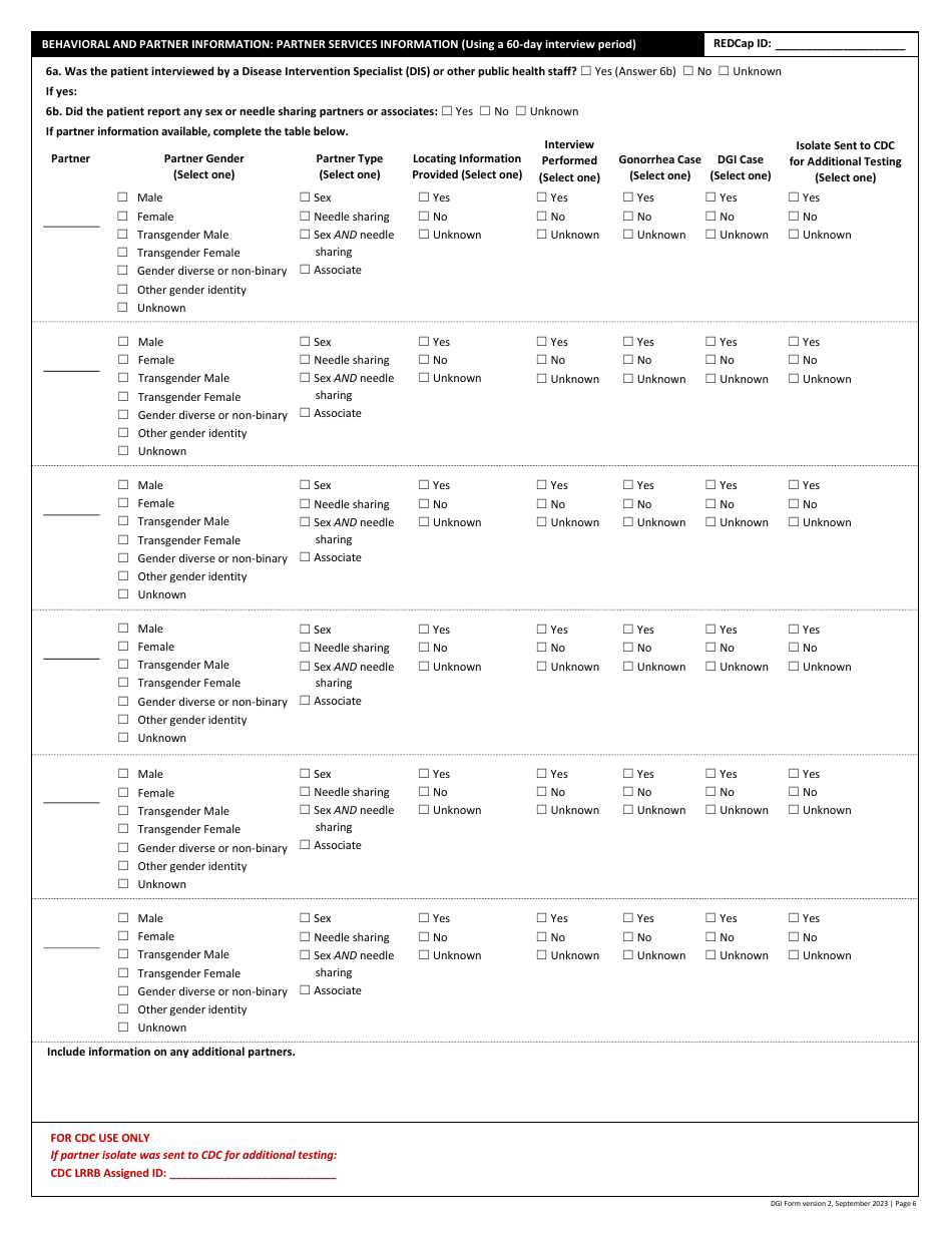 Disseminated Gonococcal Infection Case Report Form, Page 6