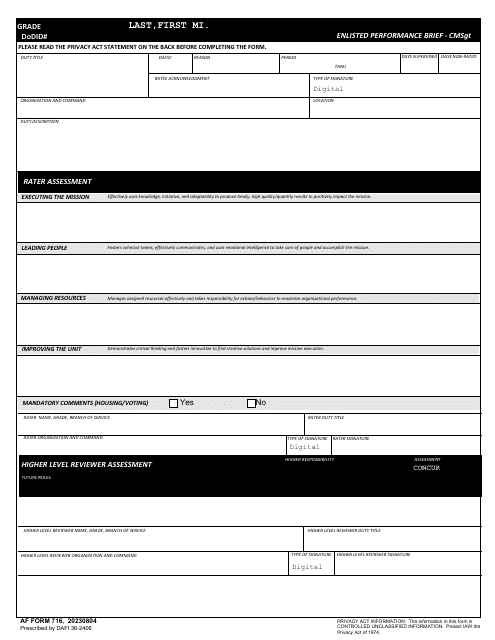 AF Form 716  Printable Pdf