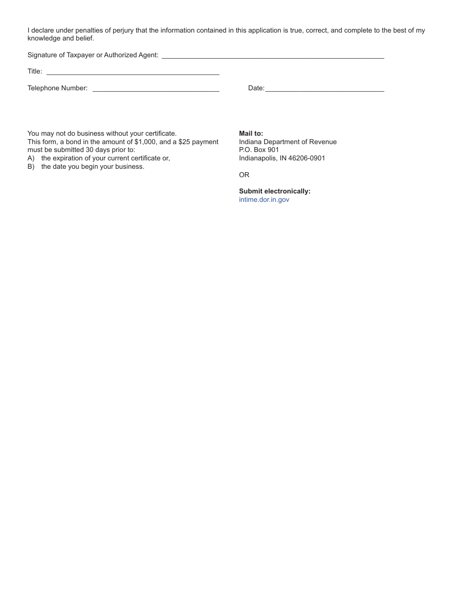 Form ECG-1A (State Form 53055) Application for Open System Electronic Cigarette Retail Dealers Certificate - Indiana, Page 2