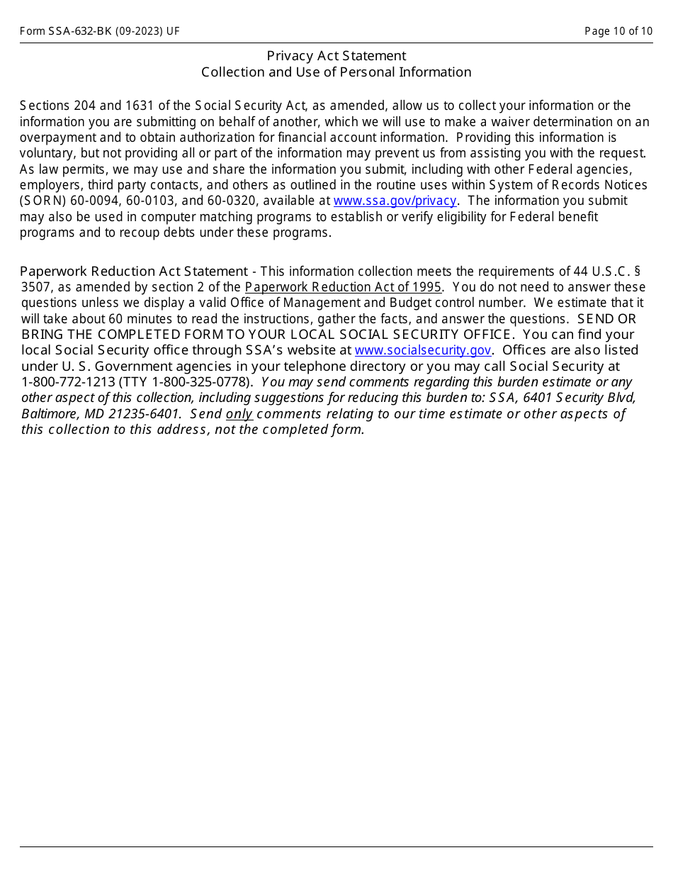 Form SSA-632-BK Request for Waiver of Overpayment Recovery, Page 10