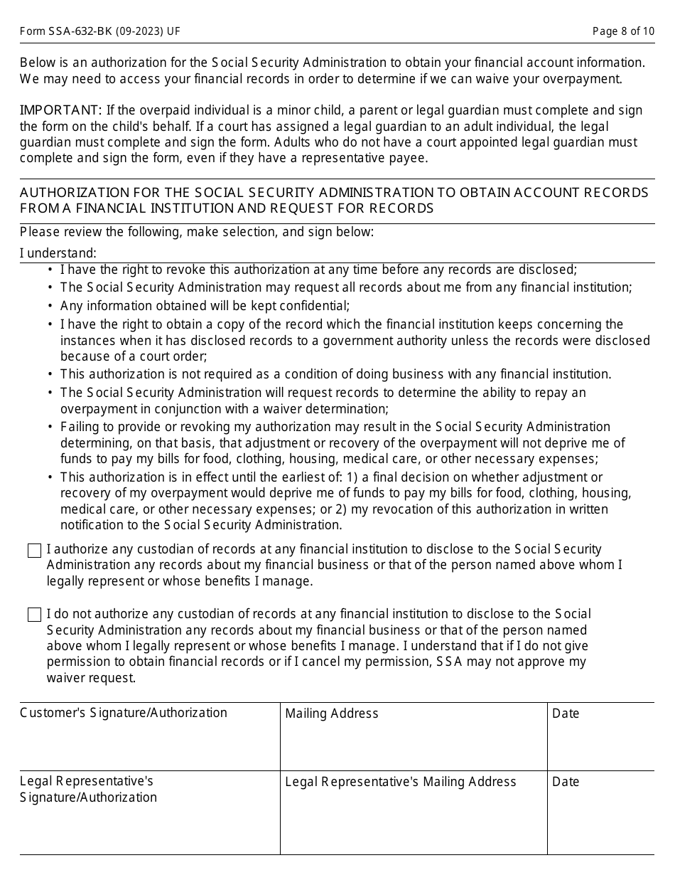 Form SSA-632-BK Request for Waiver of Overpayment Recovery, Page 8