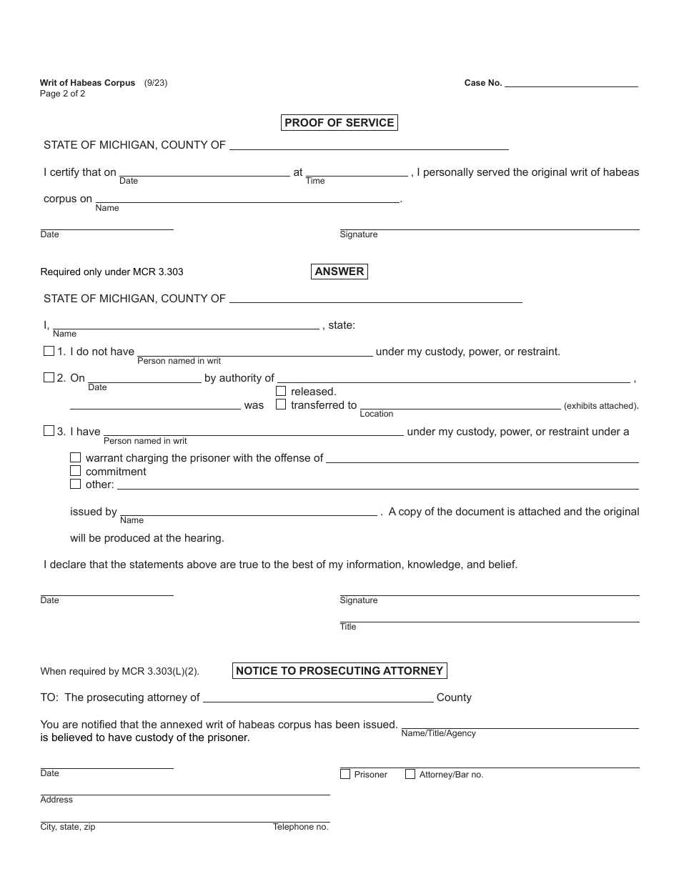 Form MC203 Download Fillable PDF or Fill Online Writ of Habeas Corpus ...