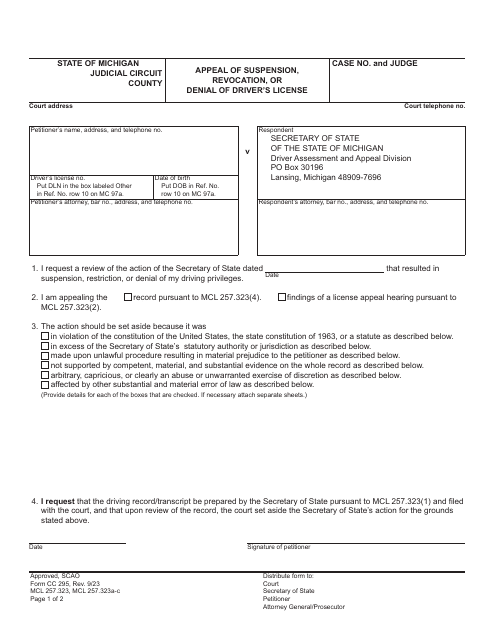 Form CC295  Printable Pdf