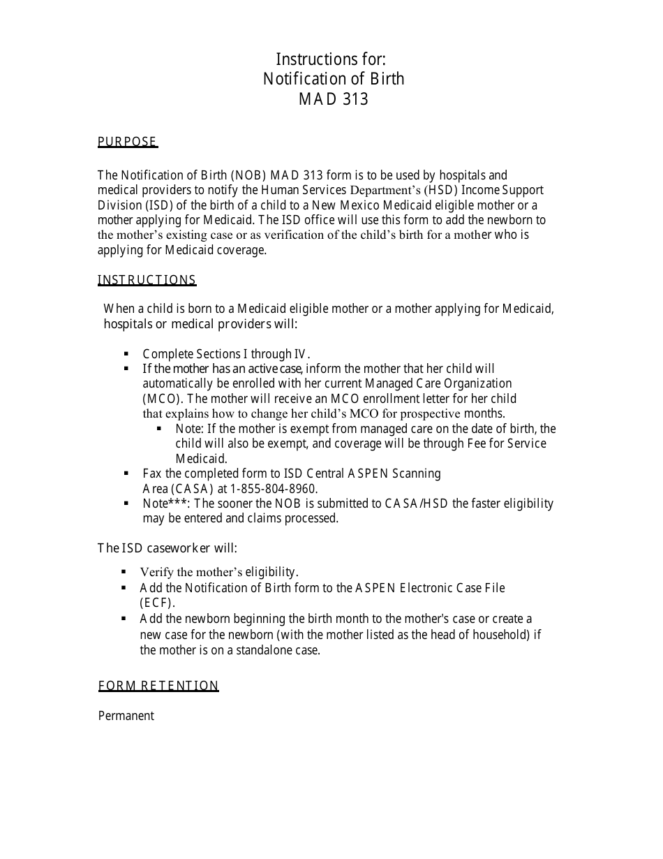 Form MAD313 Notification of Birth - New Mexico, Page 3