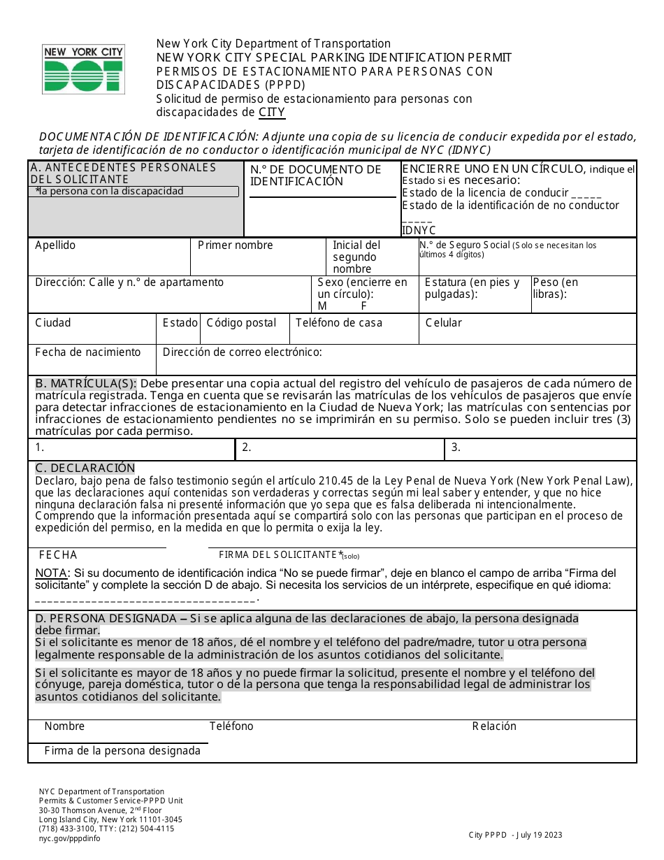 Solicitud Del Permiso De Estacionamiento Para Personas Con Discapacidades De La Ciudad De Nueva York - New York City (Spanish), Page 3