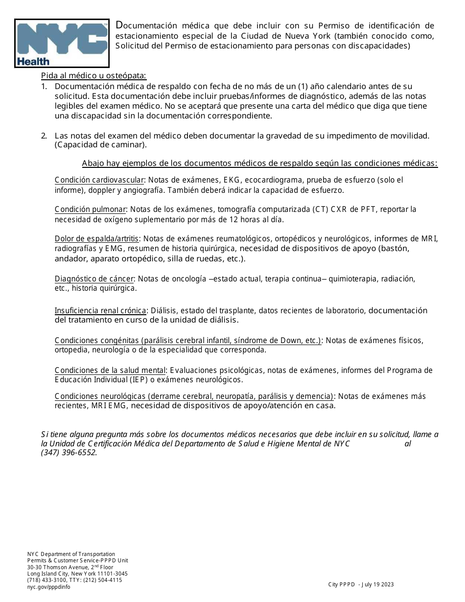 Solicitud Del Permiso De Estacionamiento Para Personas Con Discapacidades De La Ciudad De Nueva York - New York City (Spanish), Page 5