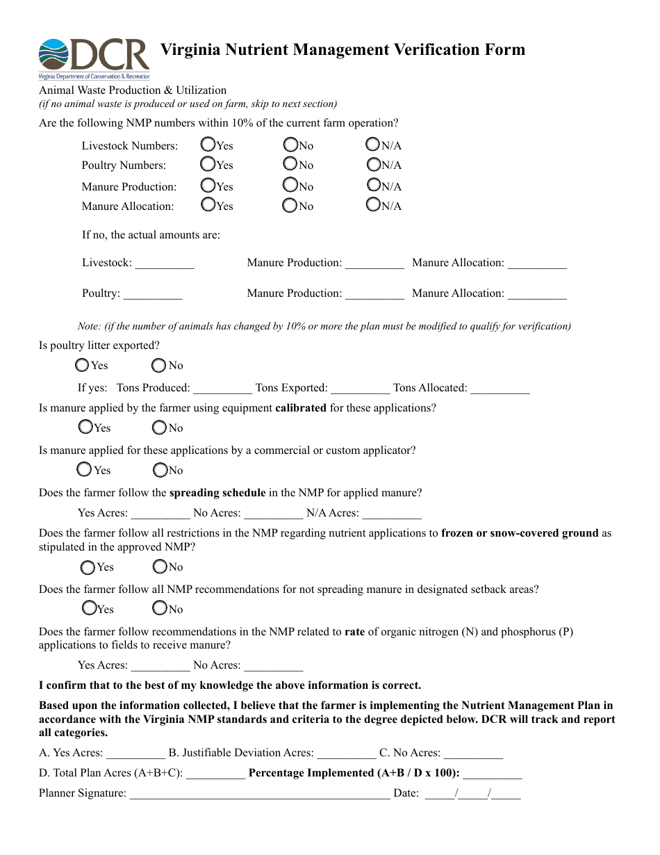 Form DCR199-244 Virginia Nutrient Management Verification Form - Virginia, Page 2
