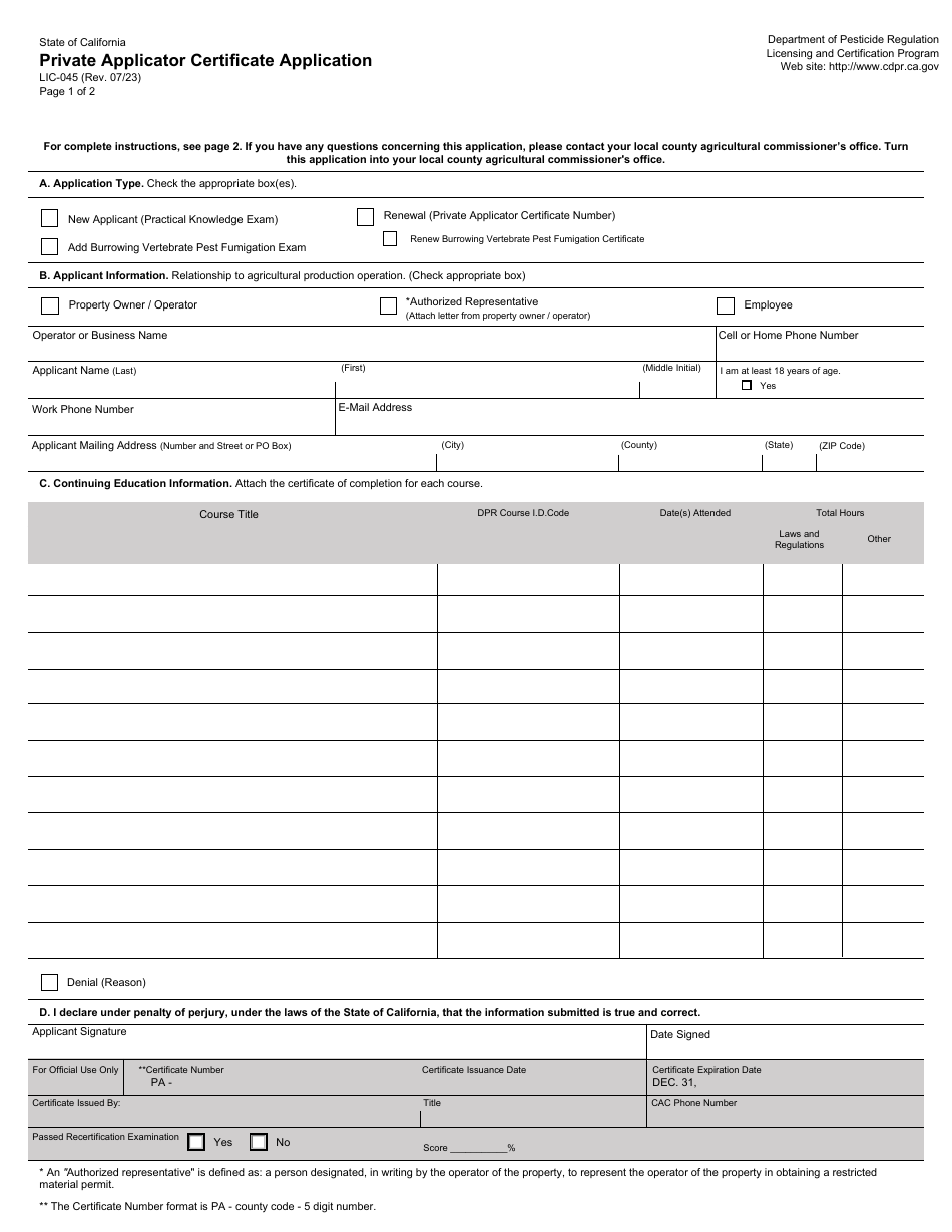 Form LIC045 Fill Out, Sign Online and Download Fillable PDF