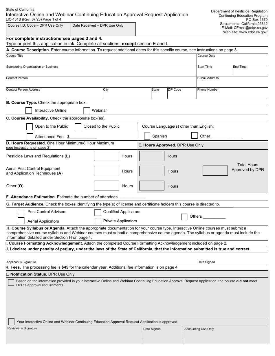 Form LIC-131B - Fill Out, Sign Online and Download Fillable PDF ...