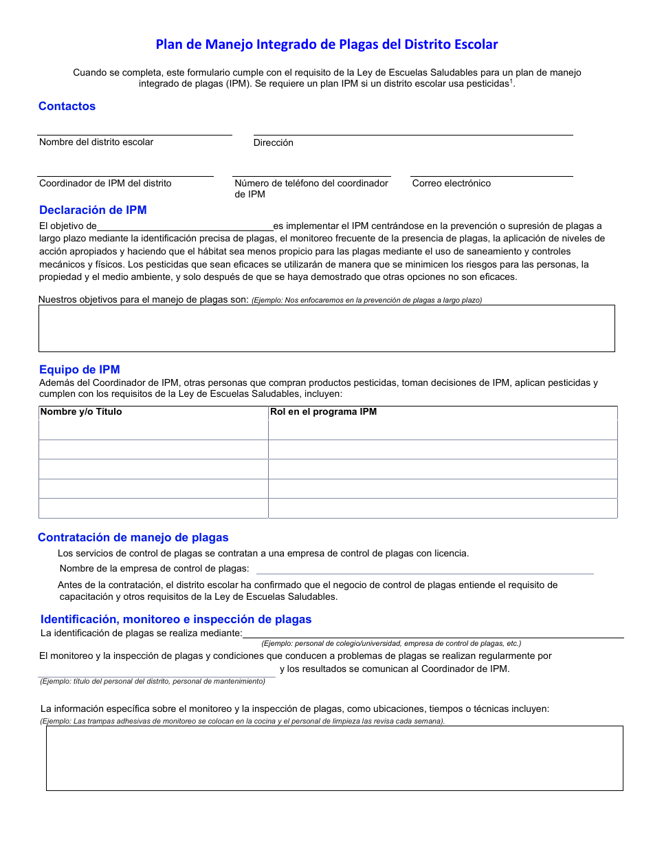 Plan De Manejo Integrado De Plagas Del Distrito Escolar - California (Spanish), Page 1