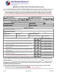 Document preview: Form TS-1-R Application for Motor Vehicle Title Service Runner License - Harris County, Texas