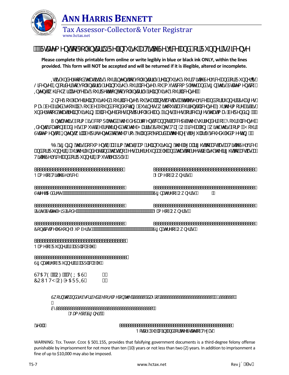 Form TS7 Fill Out, Sign Online and Download Fillable PDF, Harris
