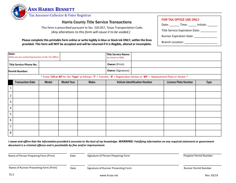 Form TS5 Fill Out, Sign Online and Download Fillable PDF, Harris