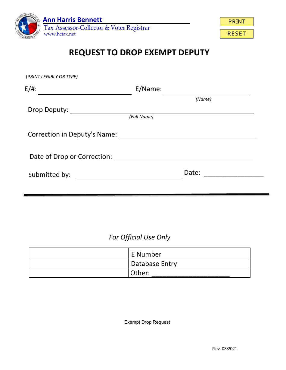 Request to Drop Exempt Deputy - Harris County, Texas, Page 1