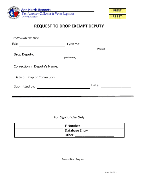 Request to Drop Exempt Deputy - Harris County, Texas Download Pdf