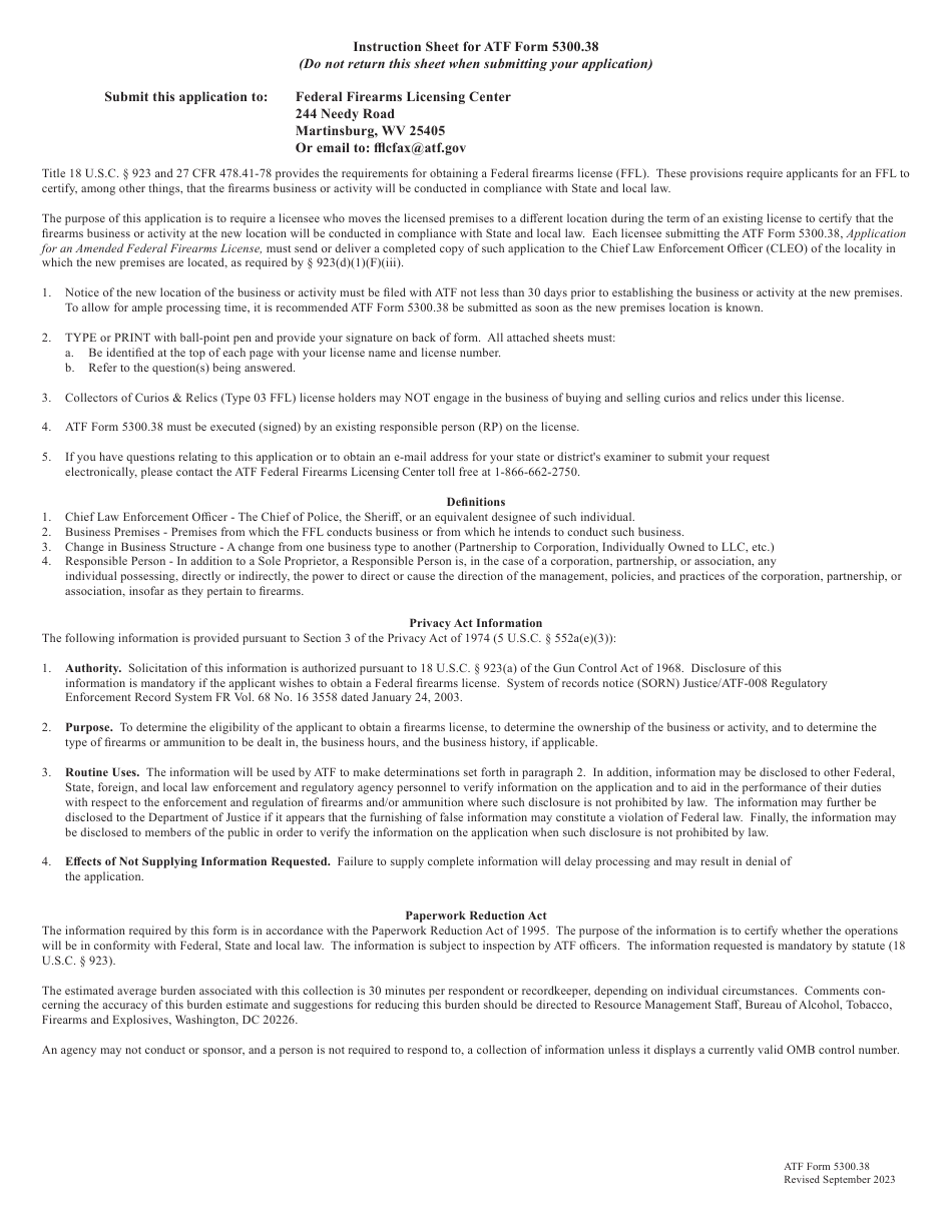 ATF Form 5300.38 Application for an Amended Federal Firearms License, Page 3