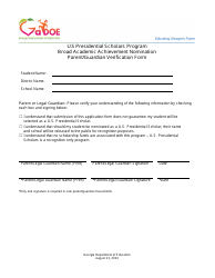 Broad Academic Achievement Nomination School Verification Form - U.S. Presidential Scholars Program - Georgia (United States), Page 2