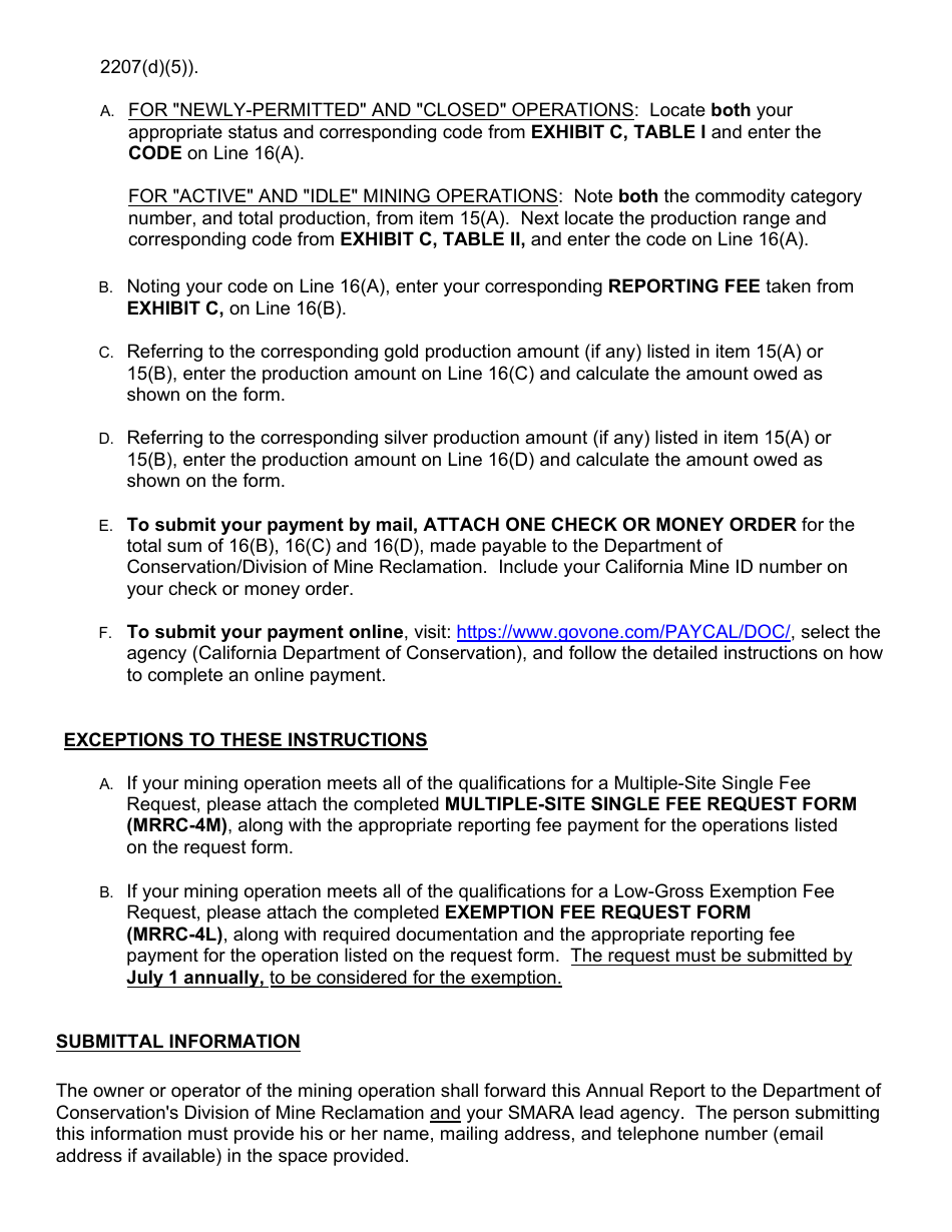 Instructions for Form MRRC-2 Mining Operation Annual Report - California, Page 6