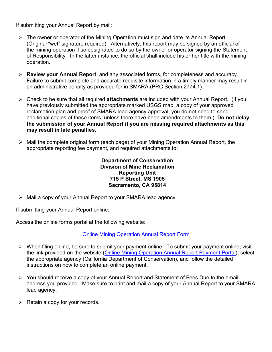 Instructions for Form MRRC-2 Mining Operation Annual Report - California, Page 7