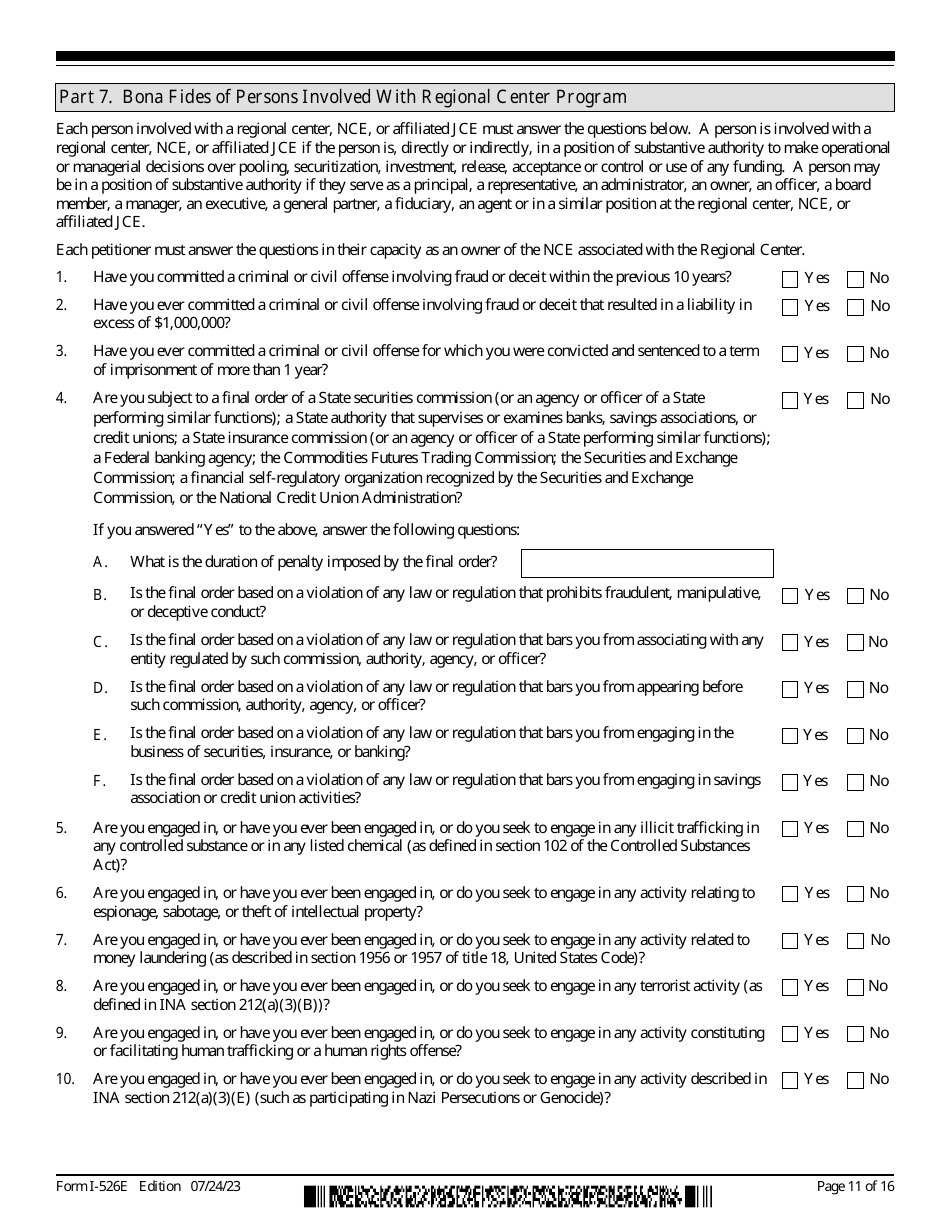 USCIS Form I-526E Immigrant Petition by Regional Center Investor, Page 11