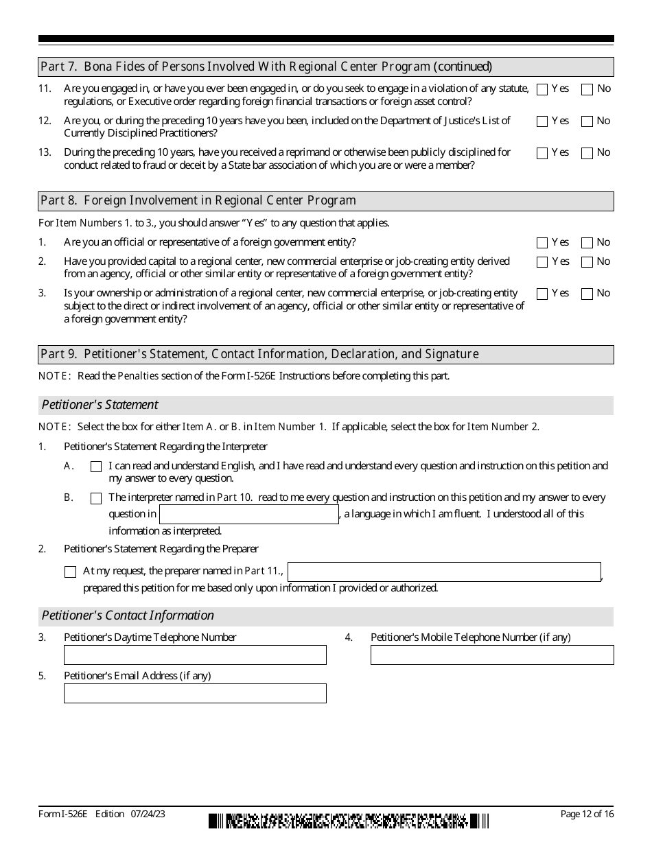USCIS Form I-526E Immigrant Petition by Regional Center Investor, Page 12