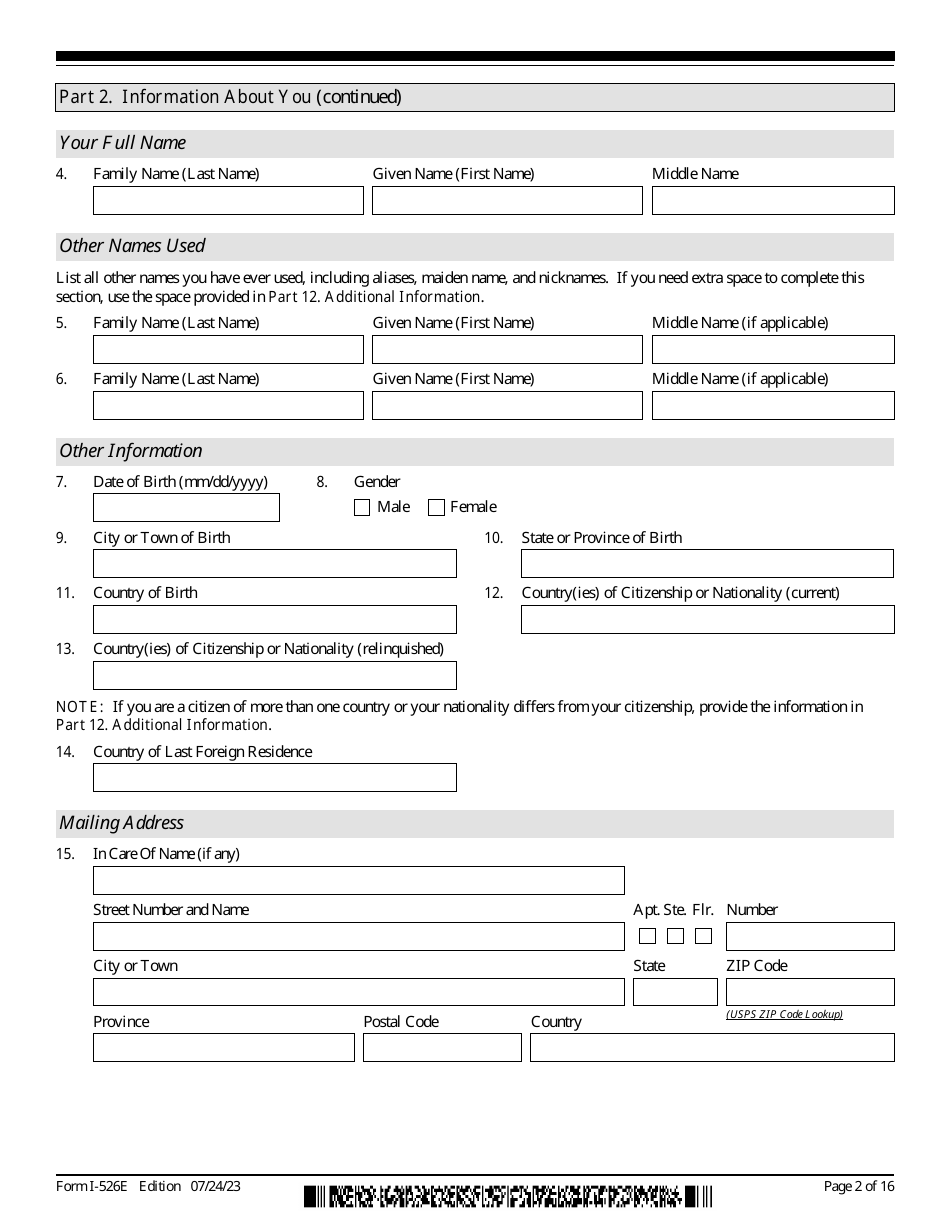 USCIS Form I-526E Immigrant Petition by Regional Center Investor, Page 2