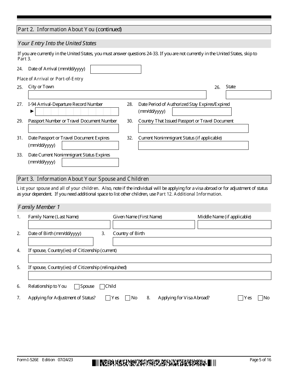 USCIS Form I-526E Immigrant Petition by Regional Center Investor, Page 5
