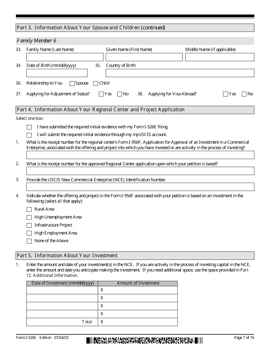 USCIS Form I-526E Immigrant Petition by Regional Center Investor, Page 7