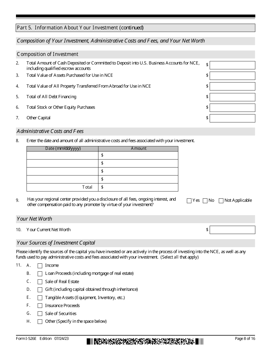 USCIS Form I-526E Immigrant Petition by Regional Center Investor, Page 8