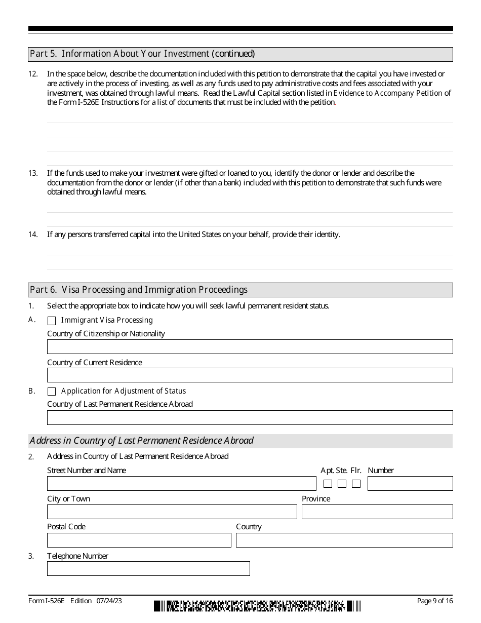USCIS Form I-526E Immigrant Petition by Regional Center Investor, Page 9