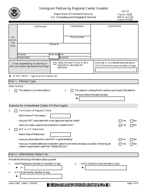 USCIS Form I-526E  Printable Pdf