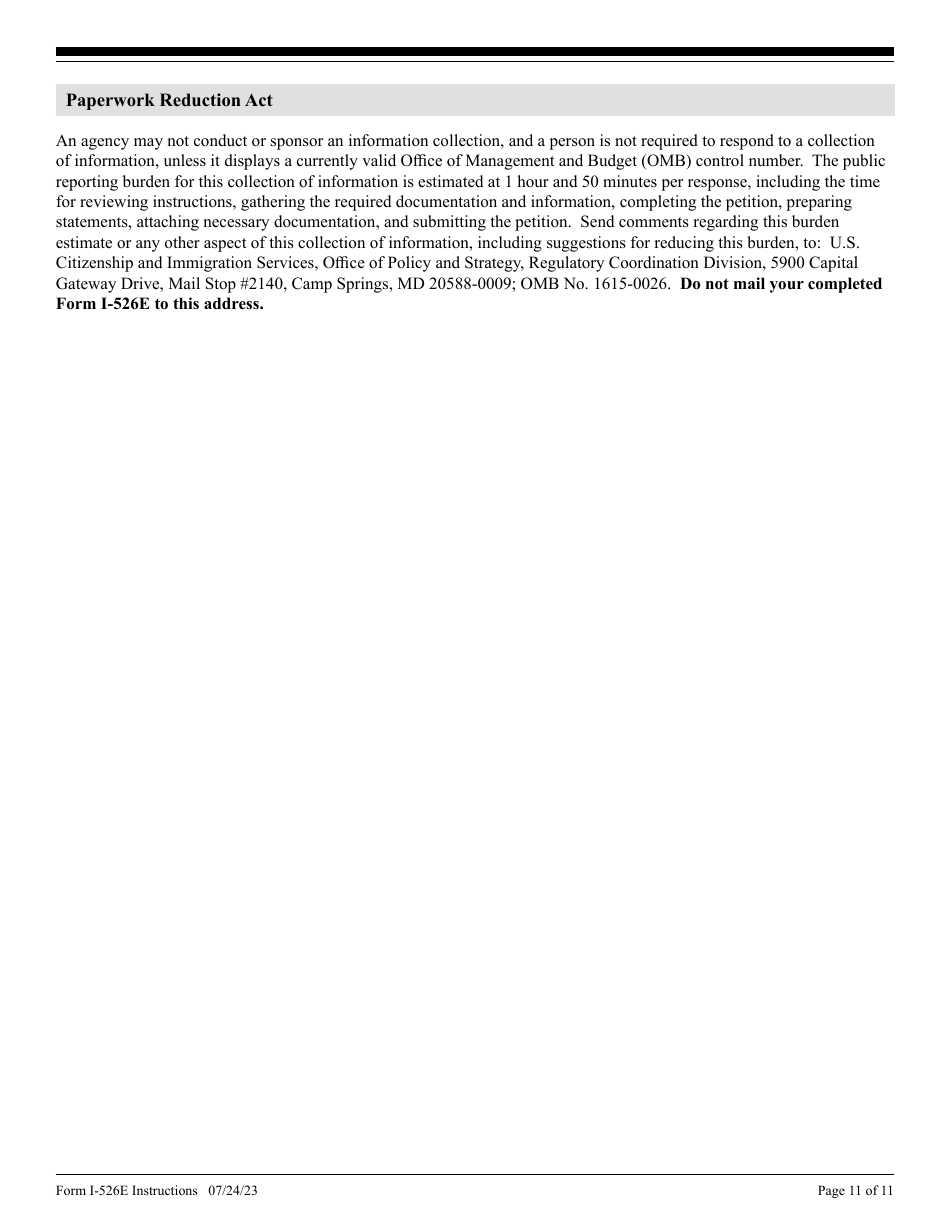 Instructions for USCIS Form I-526E Immigrant Petition by Regional Center Investor, Page 11