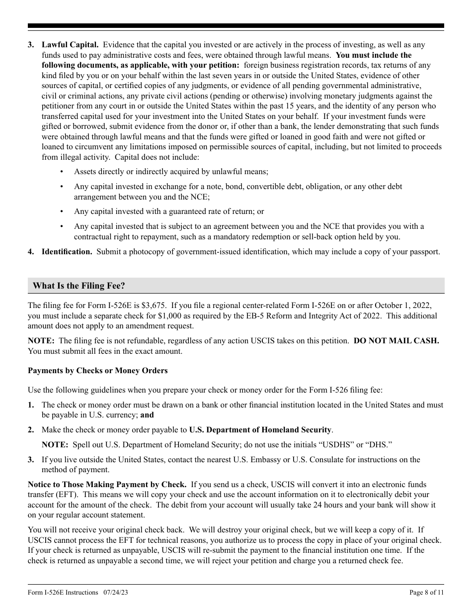 Instructions for USCIS Form I-526E Immigrant Petition by Regional Center Investor, Page 8