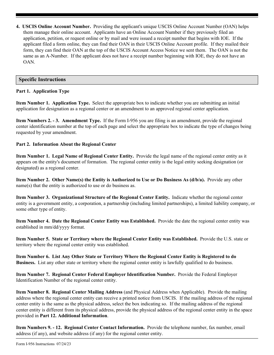 Instructions for USCIS Form I-956 Application for Regional Center Designation, Page 3