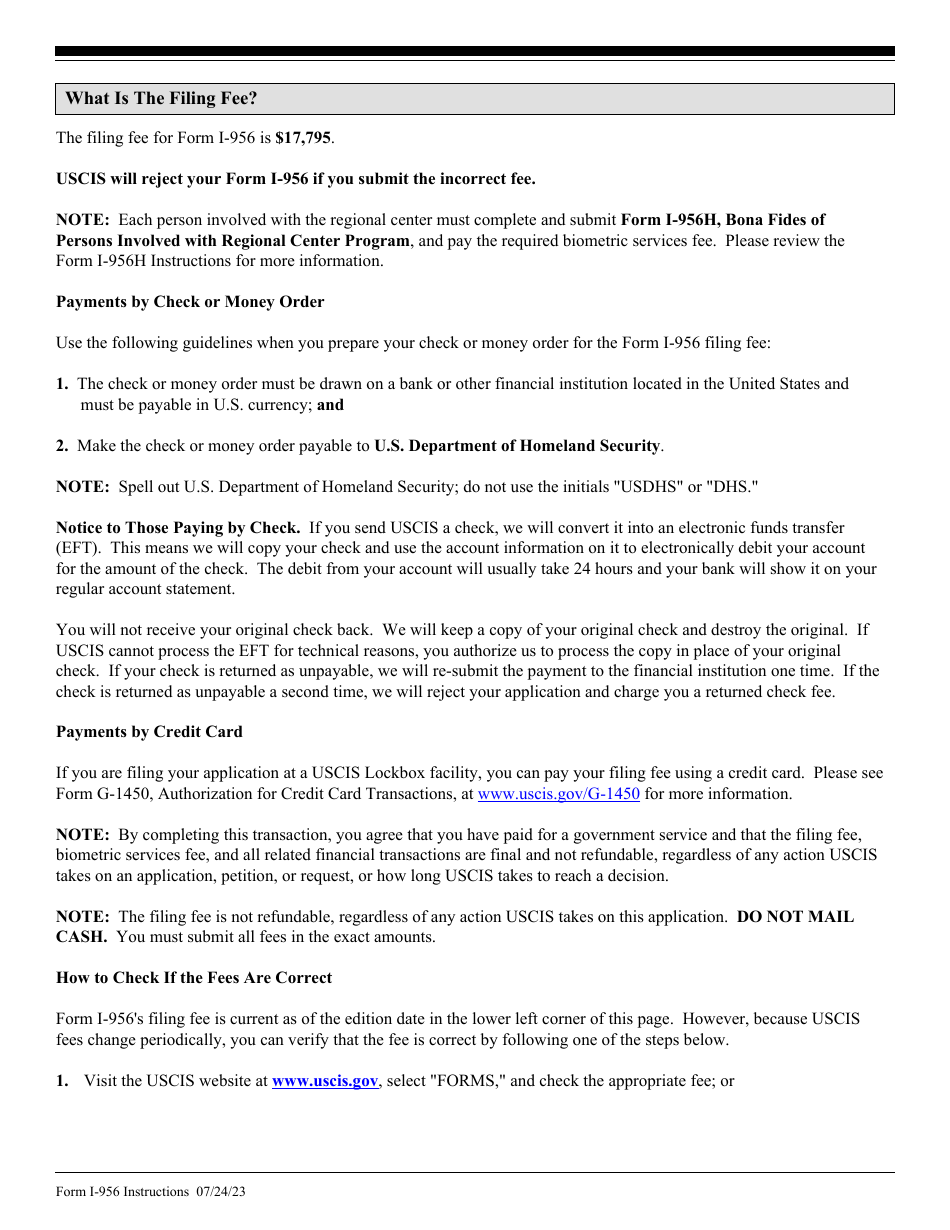 Instructions for USCIS Form I-956 Application for Regional Center Designation, Page 6