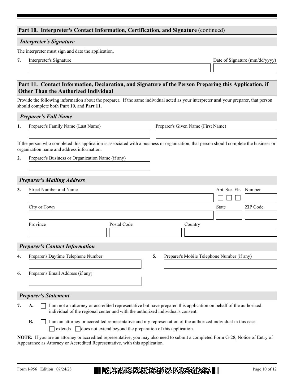 USCIS Form I-956 Application for Regional Center Designation, Page 10